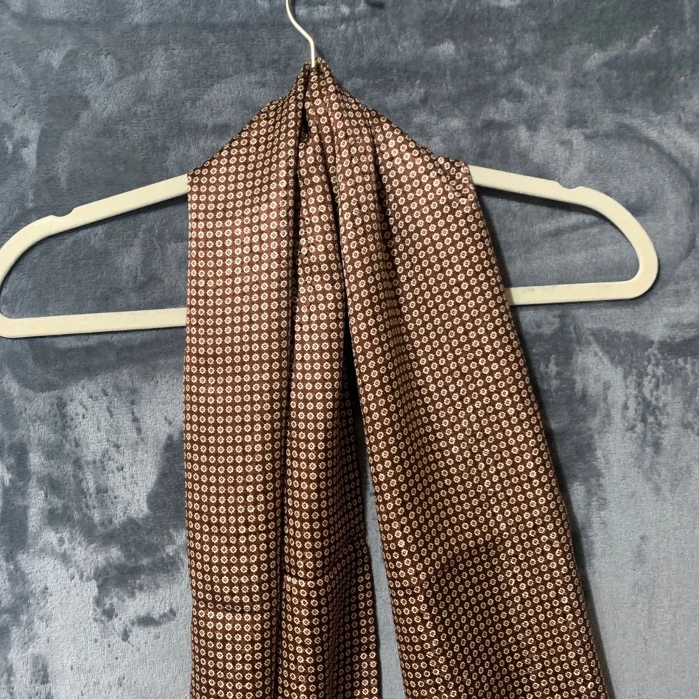 Scarf Mens Silk Wool Double Sided Brown Geometric Medallion Italy Quiet Luxury